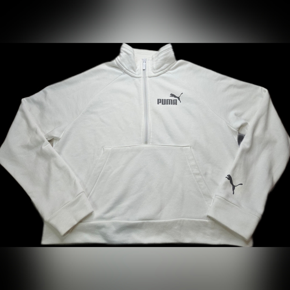Puma Women’s Cropped Quarter Zip Pullover Cream Fleece Hoodie M